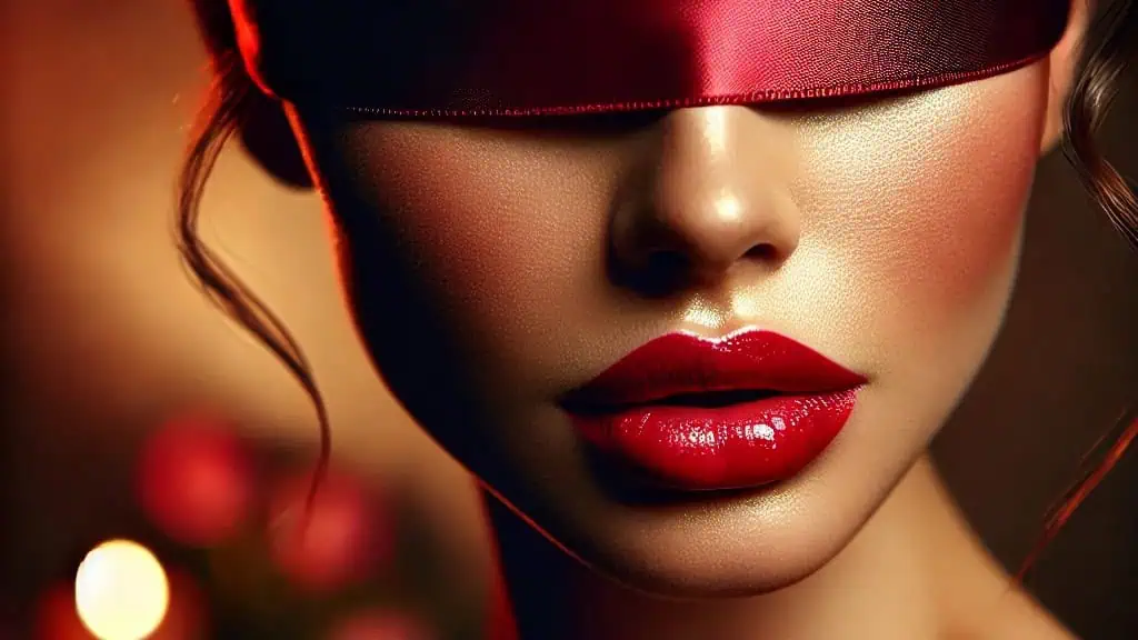 O que são fantasias sexuais? Mulher com venda nos olhos experimentando sensações intensas e estimulando a imaginação.