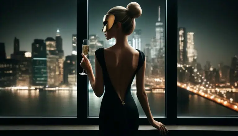 mulher elegante vista de costas em ambiente de luxo – perguntas para acompanhante de luxo