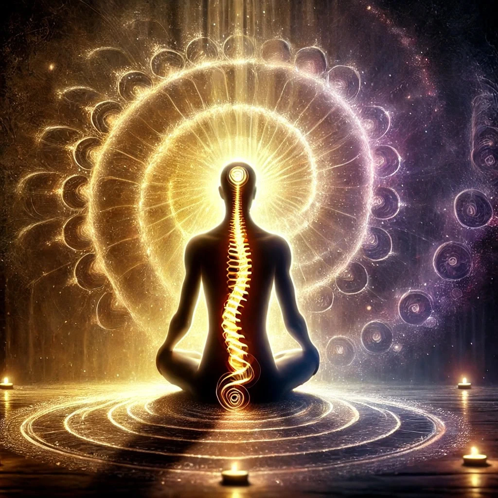 representação simbólica do tantra avançado com energia kundalini subindo pela coluna