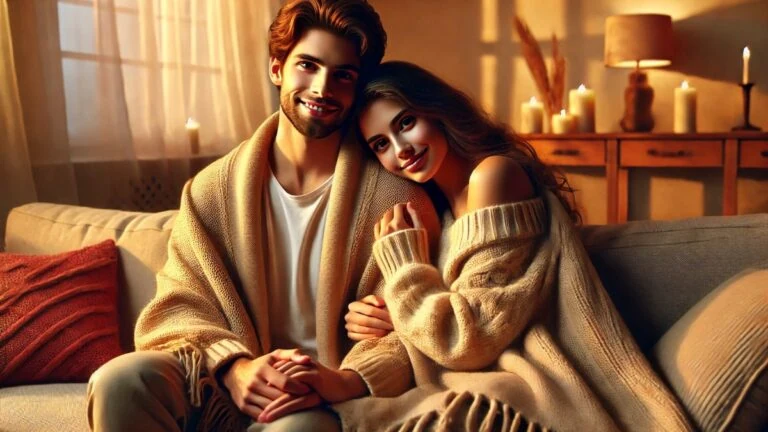 casal em momento íntimo de aftercare pós-sexo, transmitindo conexão emocional e aconchego