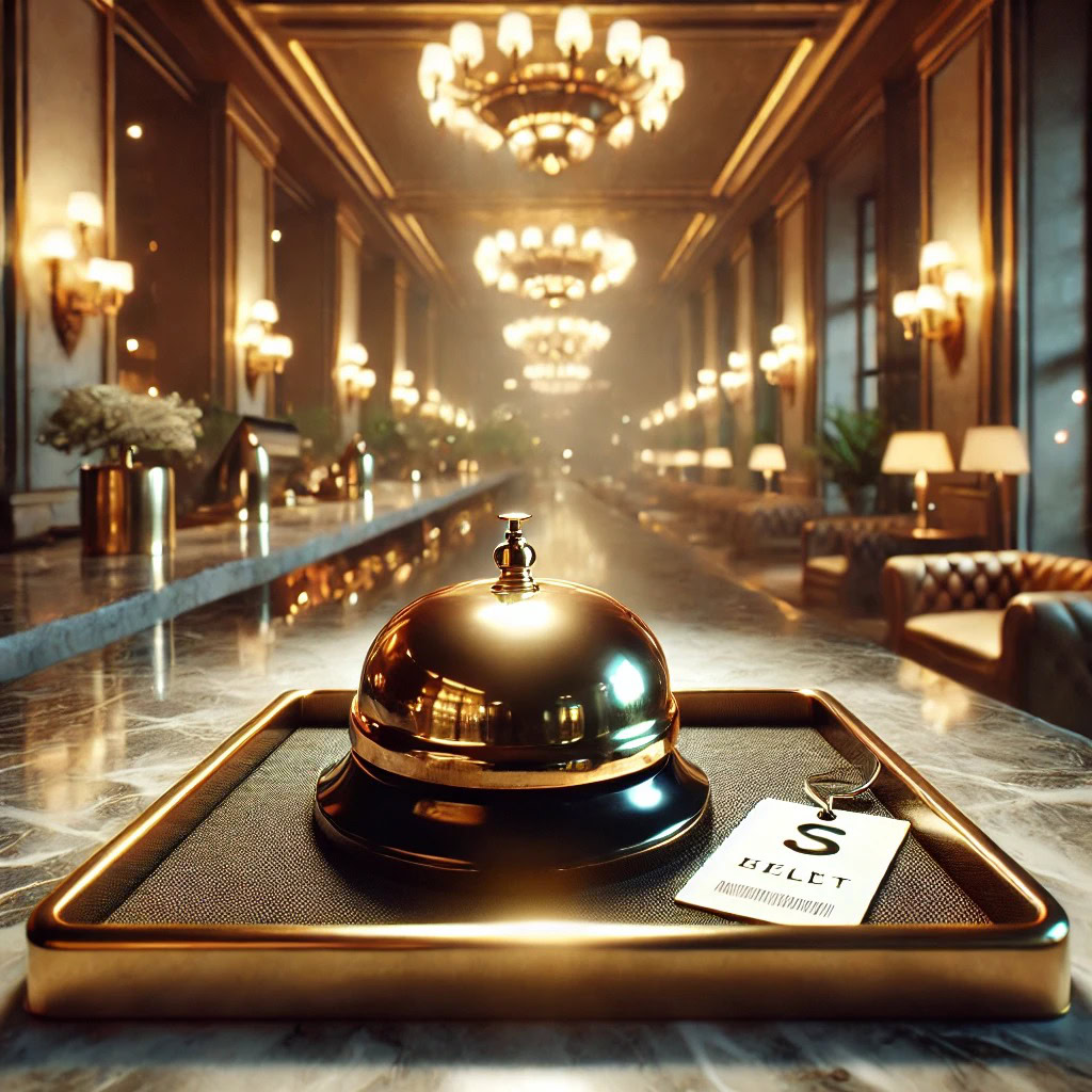 Quanto custa uma acompanhante de luxo em Rio de Janeiro - lobby de hotel 5 estrelas com campainha e cartão-chave, elegância discreta.